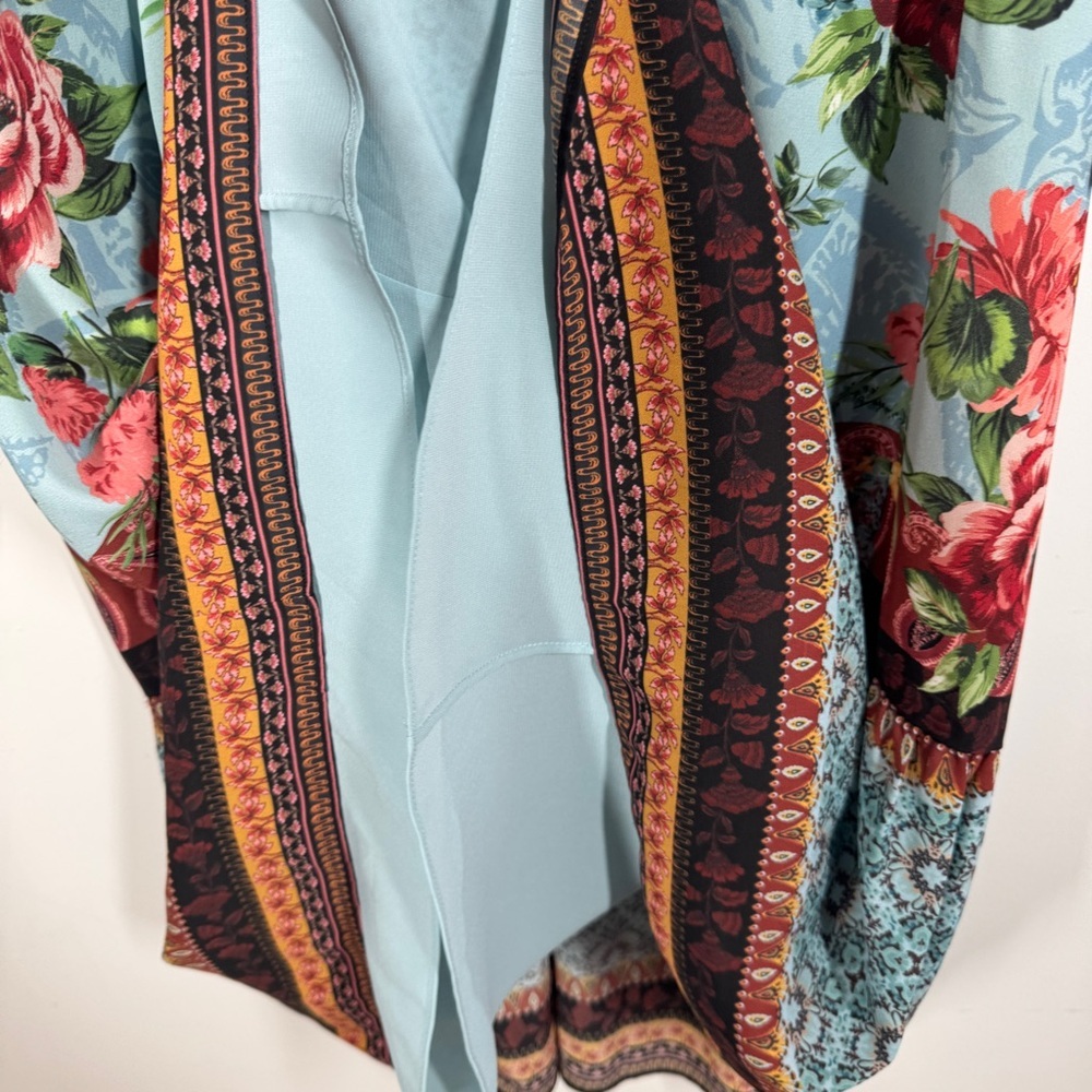 Alice + Olivia Blue Floral Boho Dress Size XS Ruffle Sleeve Tie Neck - Picture 14 of 16